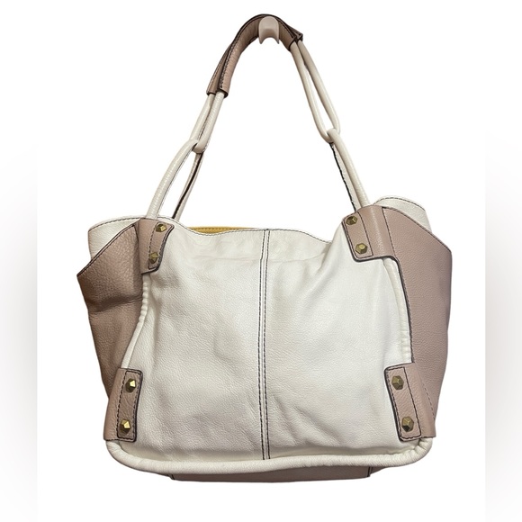 Oryany Tan Nylon Tote Bag with Leather Trim & Studded Handles – Large
